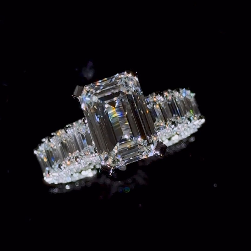 6.5ct Emerald Cut White Sapphire Sterling Silver Handmade Engagement Ring