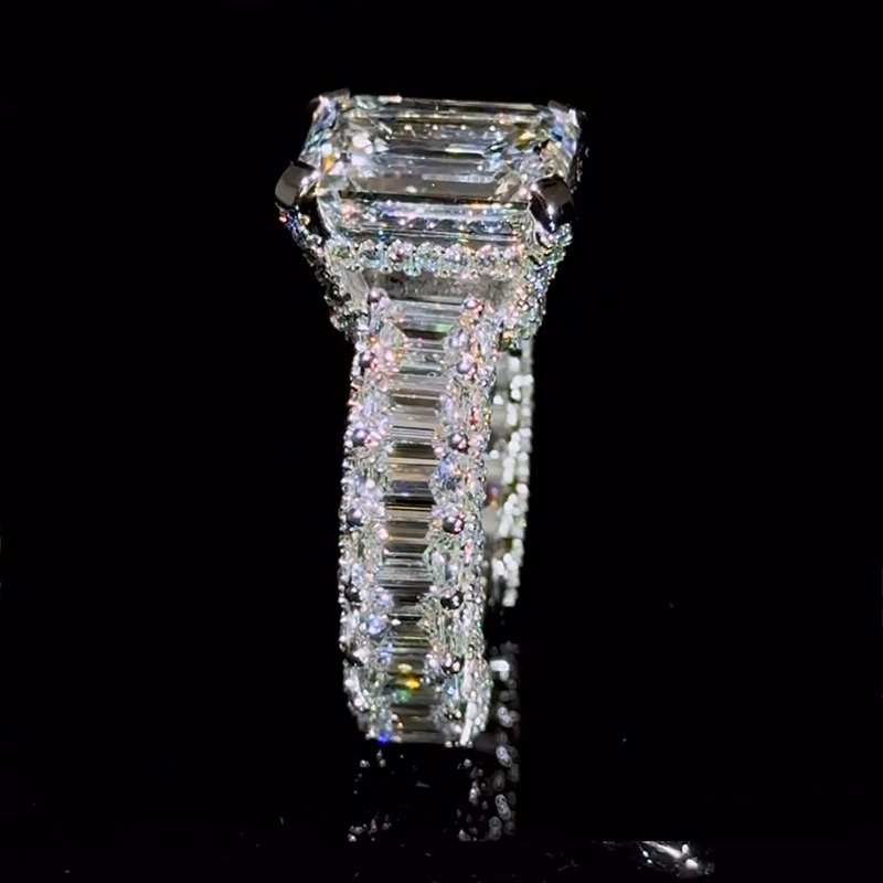 6.5ct Emerald Cut White Sapphire Sterling Silver Handmade Engagement Ring