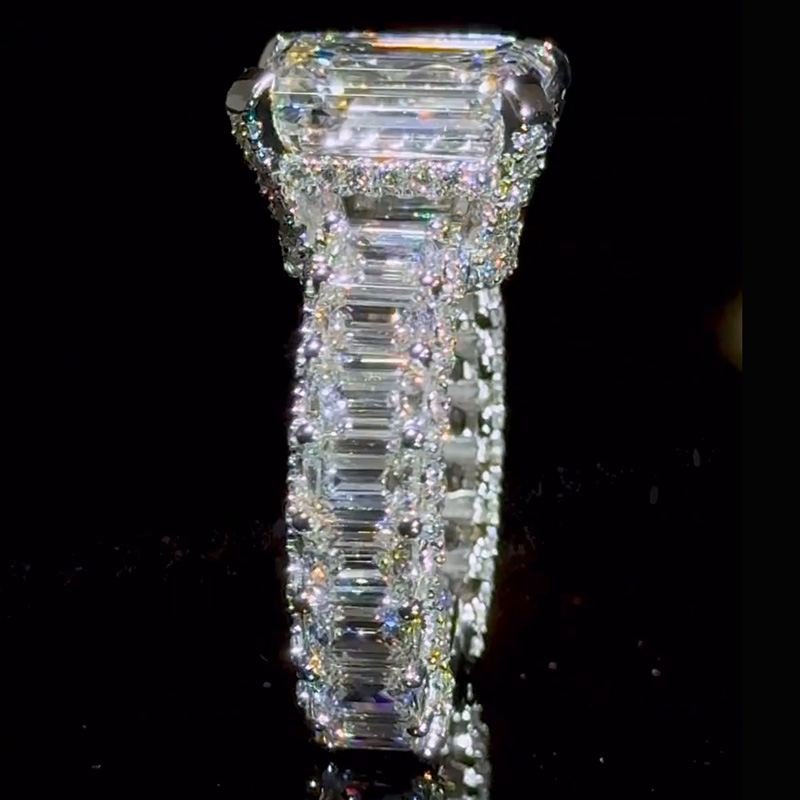 6.5ct Emerald Cut White Sapphire Sterling Silver Handmade Engagement Ring