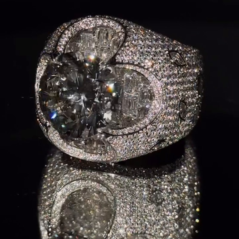 6.5ct Round Cut White Sapphire Pave Set Unique Design Luxury Handmade Men's Ring