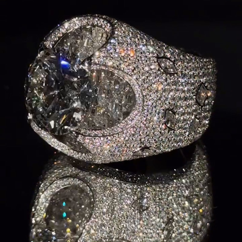 6.5ct Round Cut White Sapphire Pave Set Unique Design Luxury Handmade Men's Ring