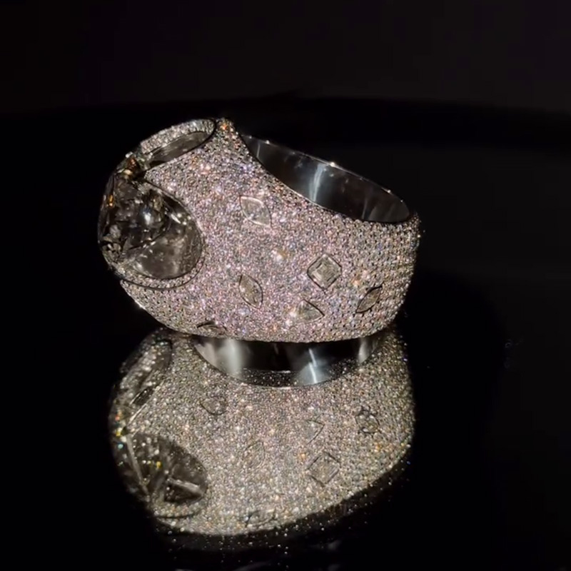 6.5ct Round Cut White Sapphire Pave Set Unique Design Luxury Handmade Men's Ring