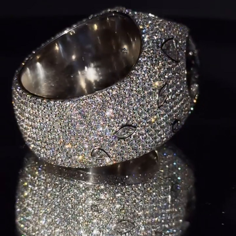 6.5ct Round Cut White Sapphire Pave Set Unique Design Luxury Handmade Men's Ring