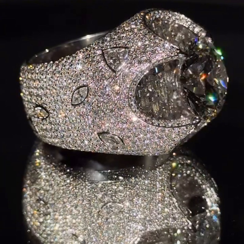 6.5ct Round Cut White Sapphire Pave Set Unique Design Luxury Handmade Men's Ring