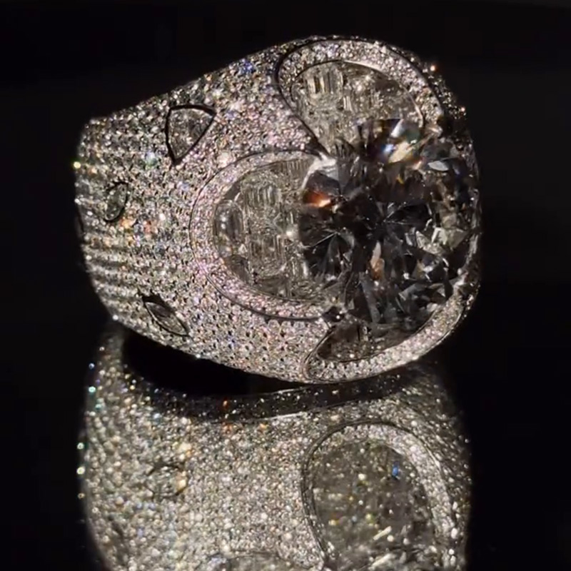 6.5ct Round Cut White Sapphire Pave Set Unique Design Luxury Handmade Men's Ring