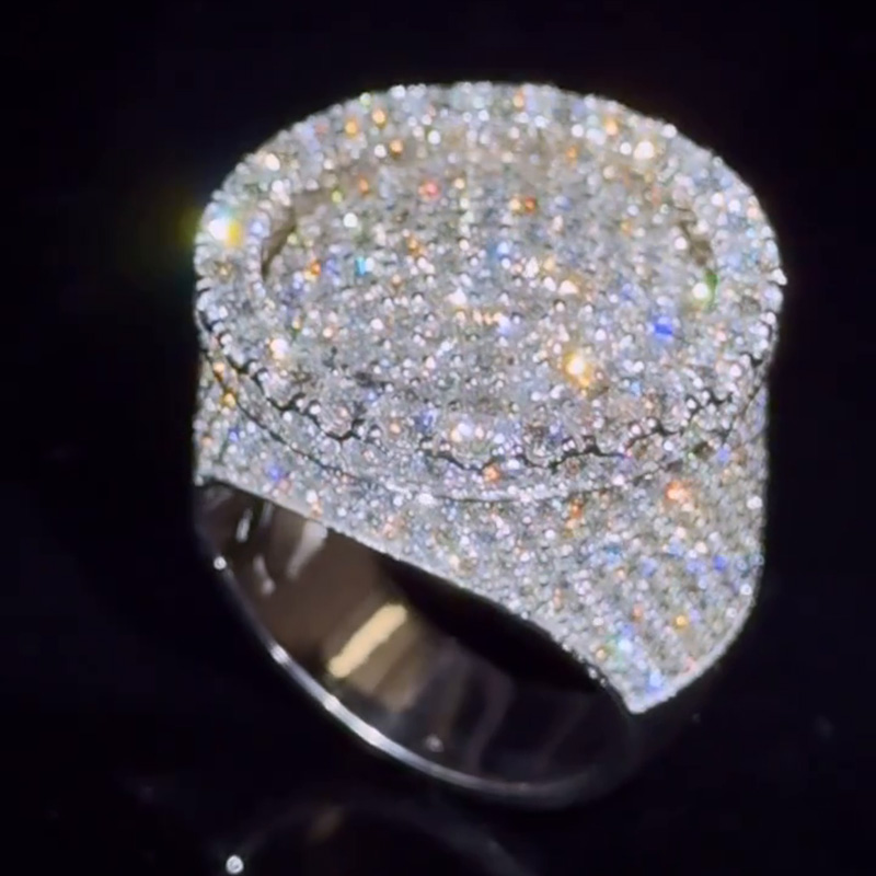 6ctw Round Cut White Sapphire Pave Set Handmade Sterling Silver Handmade Men's Ring