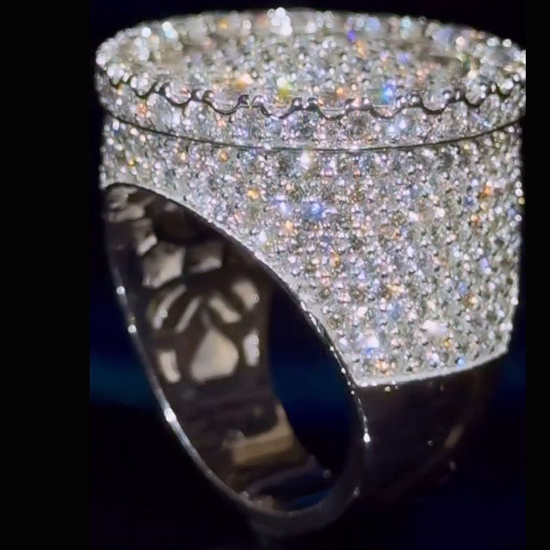 6ctw Round Cut White Sapphire Pave Set Handmade Sterling Silver Handmade Men's Ring