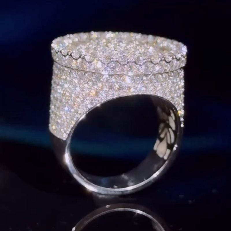 6ctw Round Cut White Sapphire Pave Set Handmade Sterling Silver Handmade Men's Ring