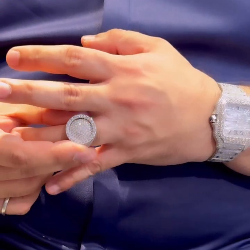 6ctw Round Cut White Sapphire Pave Set Handmade Sterling Silver Handmade Men's Ring