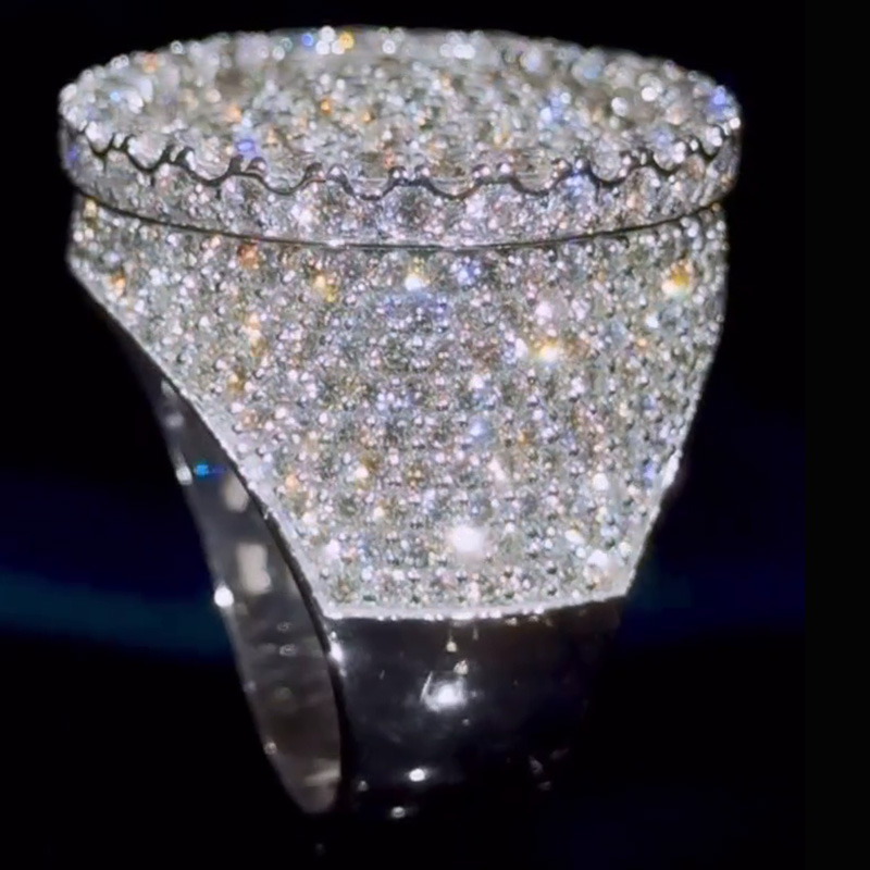 6ctw Round Cut White Sapphire Pave Set Handmade Sterling Silver Handmade Men's Ring