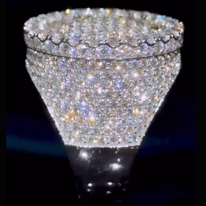 6ctw Round Cut White Sapphire Pave Set Handmade Sterling Silver Handmade Men's Ring