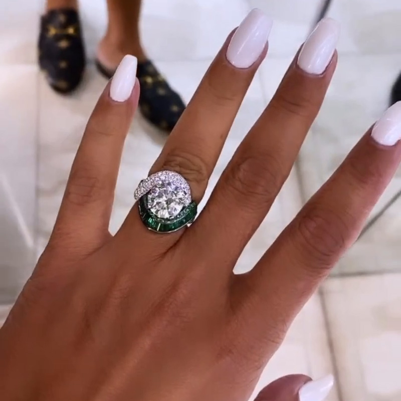 4.5ct Round Cut White Sapphire With Emeralds Around Unique Design Handmade Ring
