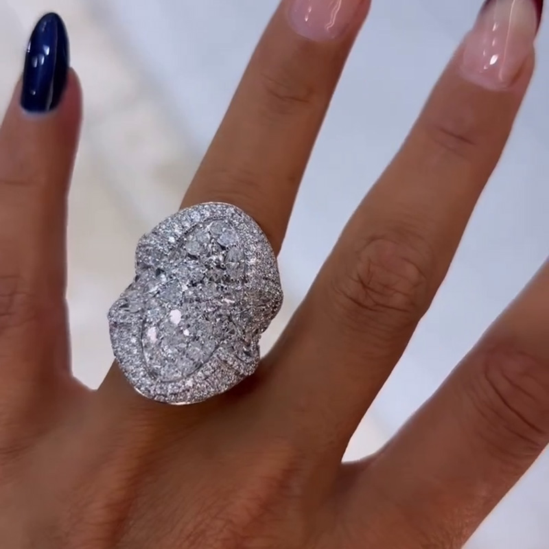 10ctw Round Cut White Sapphires Pave Set Handmade Sterling Silver Ring