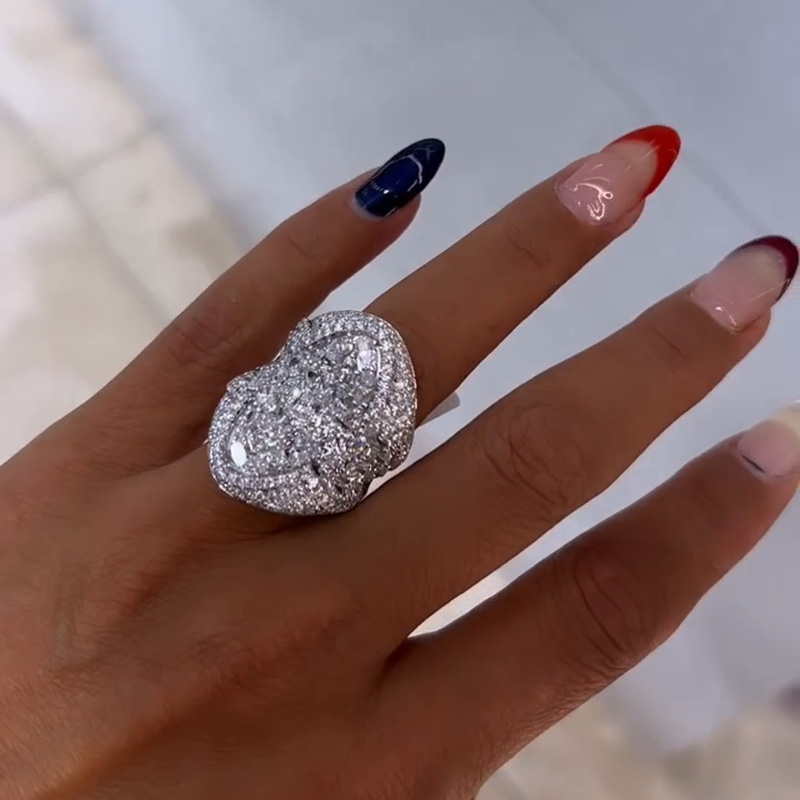 10ctw Round Cut White Sapphires Pave Set Handmade Sterling Silver Ring