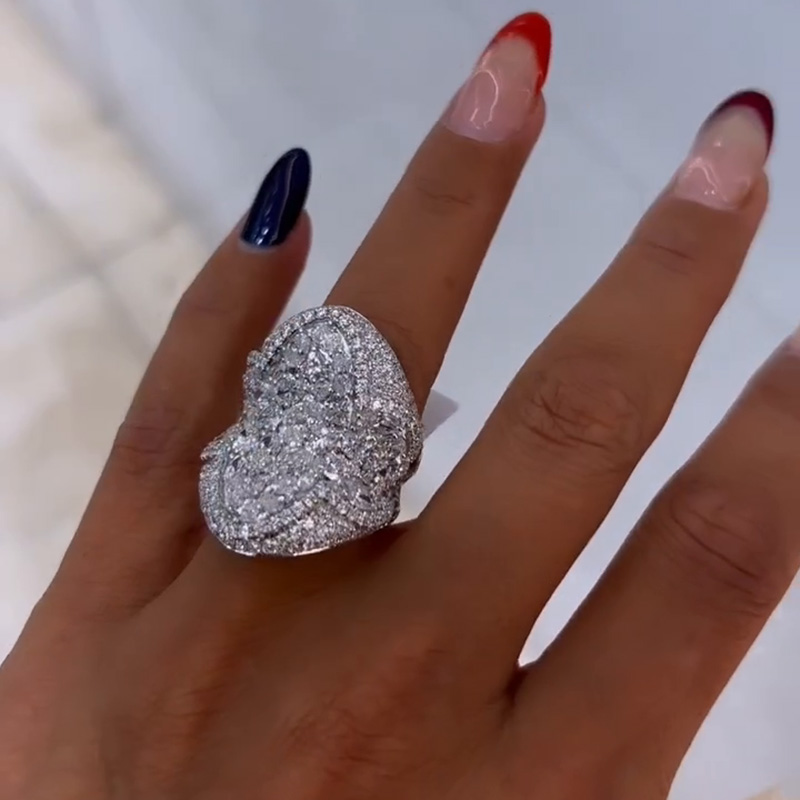 10ctw Round Cut White Sapphires Pave Set Handmade Sterling Silver Ring