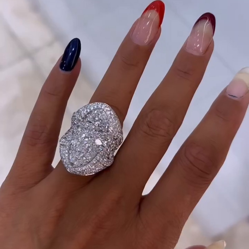 10ctw Round Cut White Sapphires Pave Set Handmade Sterling Silver Ring