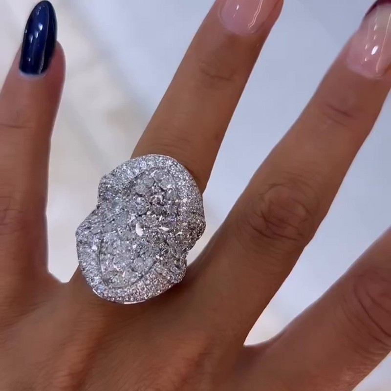 10ctw Round Cut White Sapphires Pave Set Handmade Sterling Silver Ring