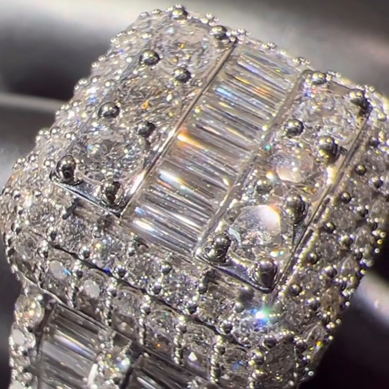 15ctw Baguette and Round Cut White Sapphire Luxury Handmade Men's Ring