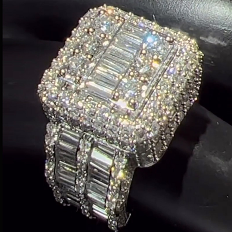 15ctw Baguette and Round Cut White Sapphire Luxury Handmade Men's Ring