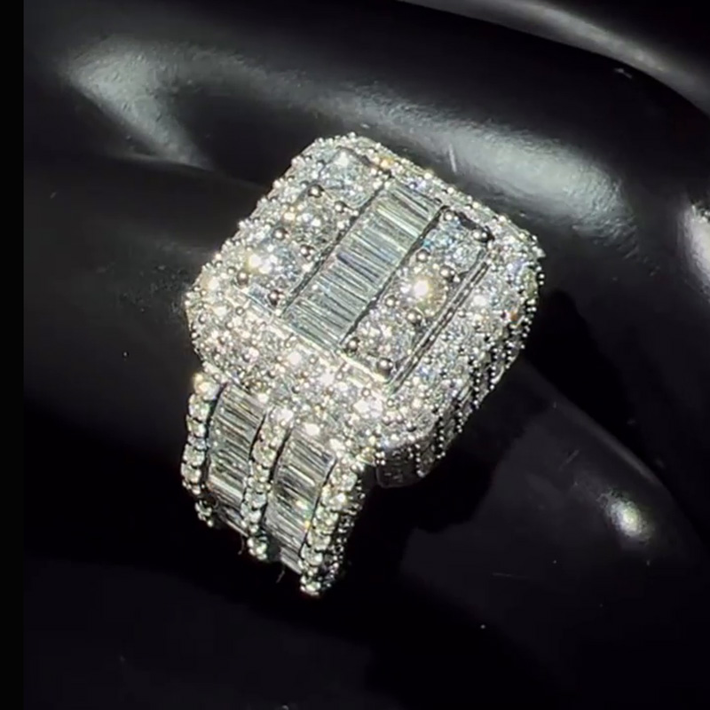 15ctw Baguette and Round Cut White Sapphire Luxury Handmade Men's Ring