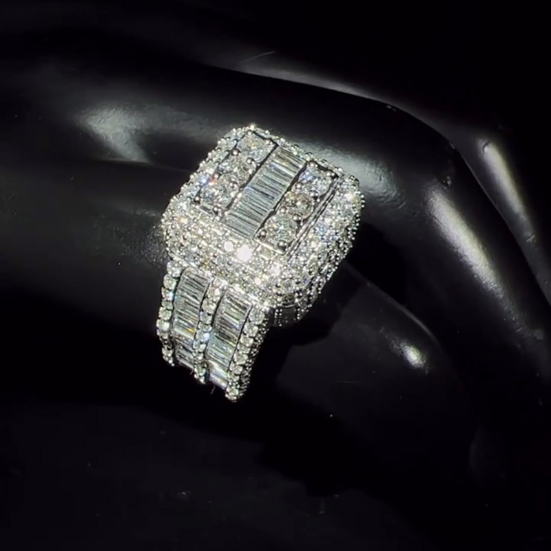 15ctw Baguette and Round Cut White Sapphire Luxury Handmade Men's Ring