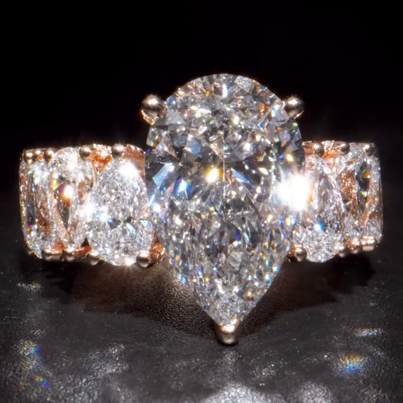 6ct Pear Cut White Sapphire Rose Gold Handmade Eternity Men's Ring