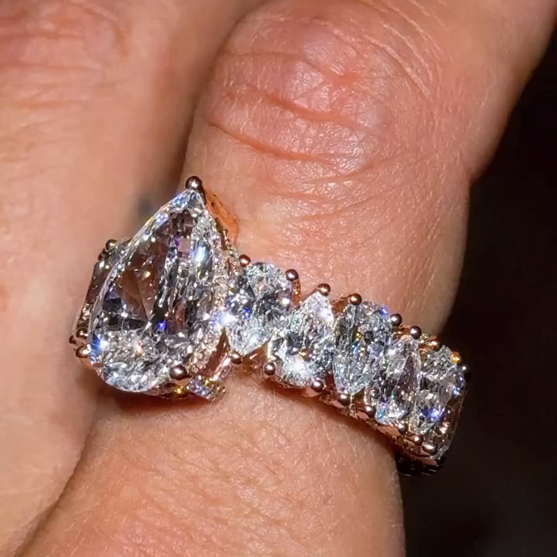 6ct Pear Cut White Sapphire Rose Gold Handmade Eternity Men's Ring