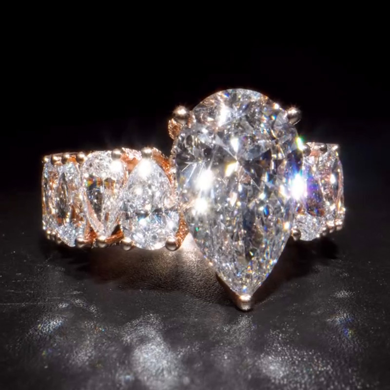 6ct Pear Cut White Sapphire Rose Gold Handmade Eternity Men's Ring