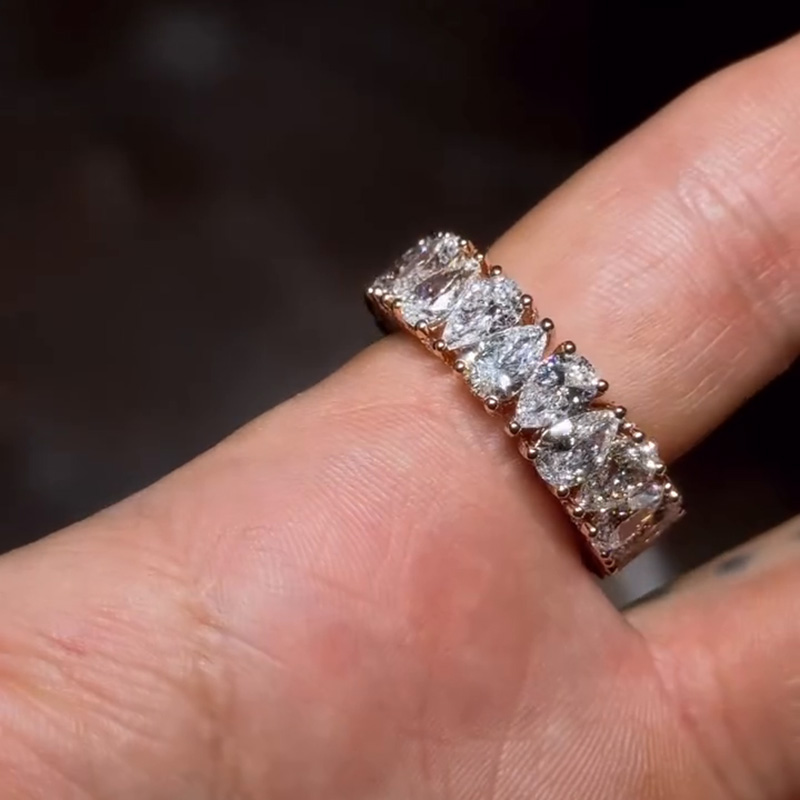 6ct Pear Cut White Sapphire Rose Gold Handmade Eternity Men's Ring