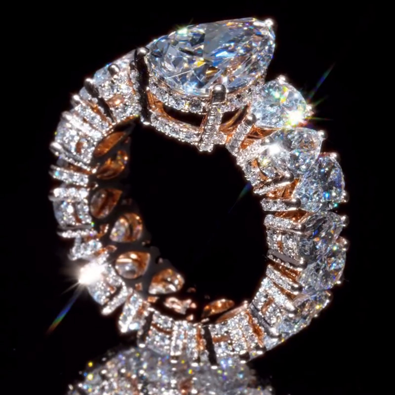6ct Pear Cut White Sapphire Rose Gold Handmade Eternity Men's Ring