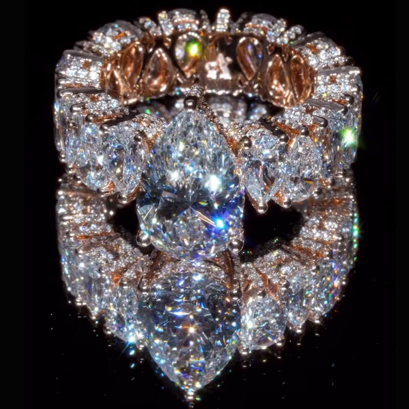 6ct Pear Cut White Sapphire Rose Gold Handmade Eternity Men's Ring