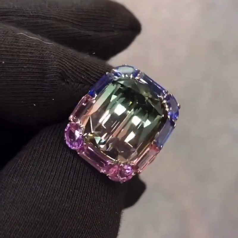 6.8ct Cushion Cut Bi-color Pink & Blue Tourmaline Handmade Sterling Silver Ring