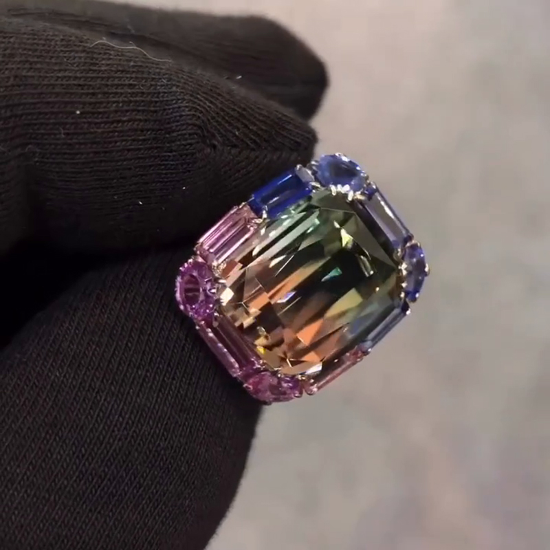 6.8ct Cushion Cut Bi-color Pink & Blue Tourmaline Handmade Sterling Silver Ring