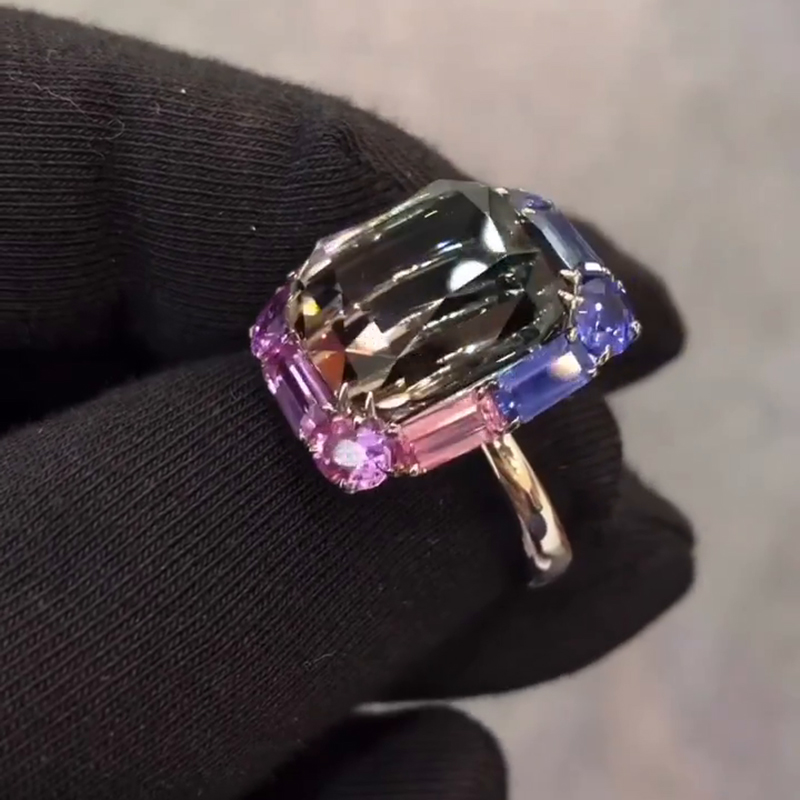 6.8ct Cushion Cut Bi-color Pink & Blue Tourmaline Handmade Sterling Silver Ring