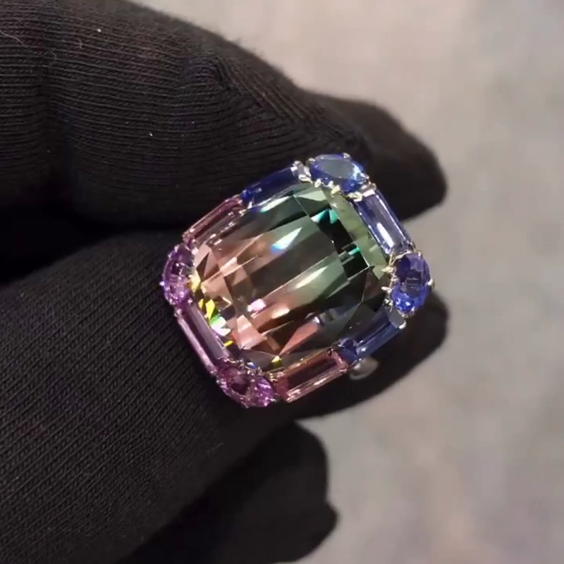 6.8ct Cushion Cut Bi-color Pink & Blue Tourmaline Handmade Sterling Silver Ring