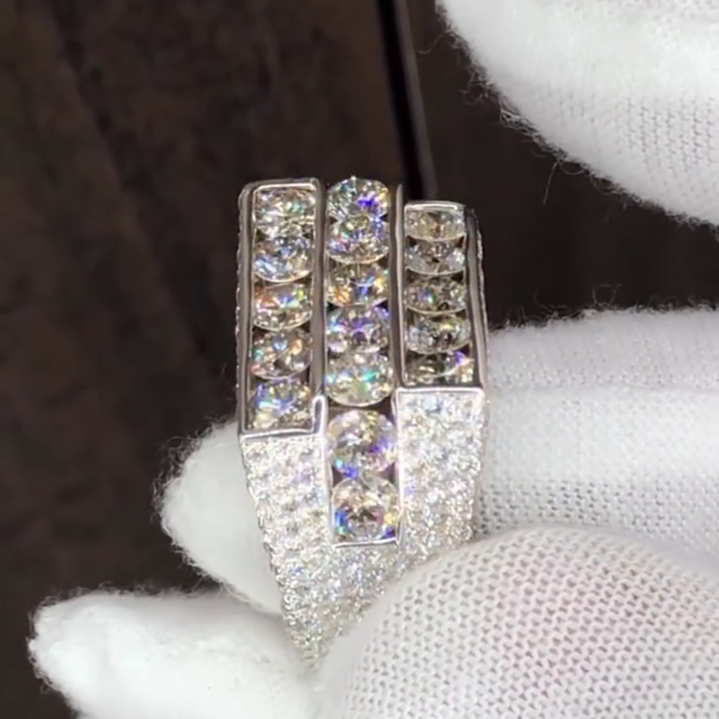 15ctw Round Cut White Moissanite Three-Row Unique Design Handmade Men's Ring