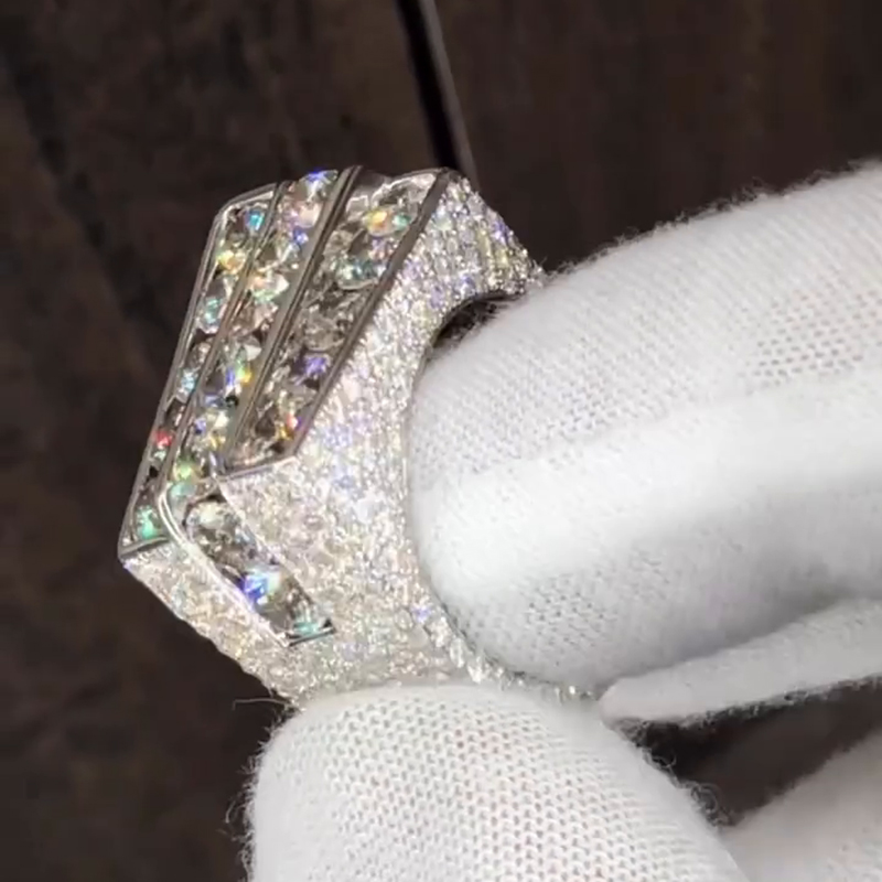 15ctw Round Cut White Moissanite Three-Row Unique Design Handmade Men's Ring