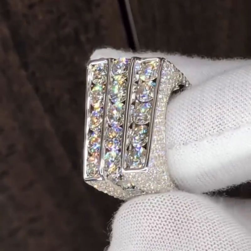 15ctw Round Cut White Moissanite Three-Row Unique Design Handmade Men's Ring