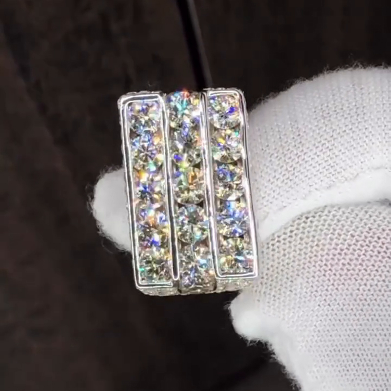 15ctw Round Cut White Moissanite Three-Row Unique Design Handmade Men's Ring
