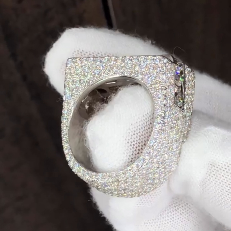 15ctw Round Cut White Moissanite Three-Row Unique Design Handmade Men's Ring