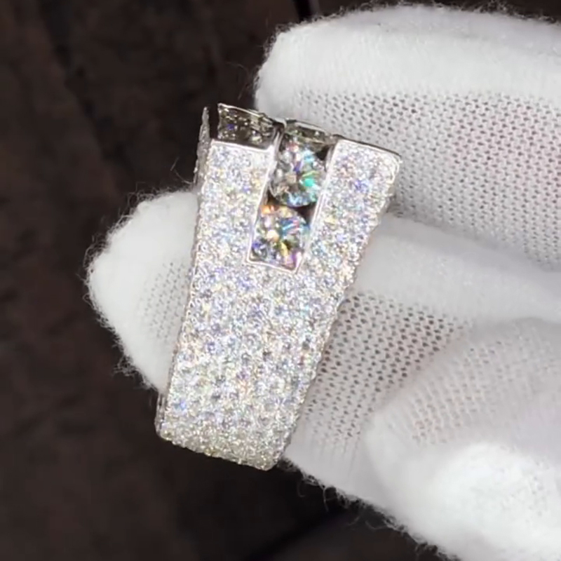 15ctw Round Cut White Moissanite Three-Row Unique Design Handmade Men's Ring