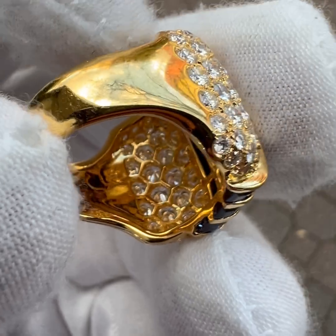 6.5ctw Square Step Cut Blue Sapphire Tree-Row Unique Design Pave Set White Sapphires Yellow Gold Men's Ring