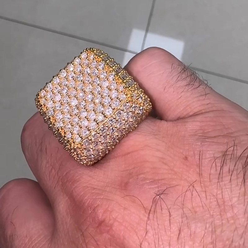 15ctw Round Cut White Sapphire Pave Set Yellow Gold Luxury Handmade Men's Ring