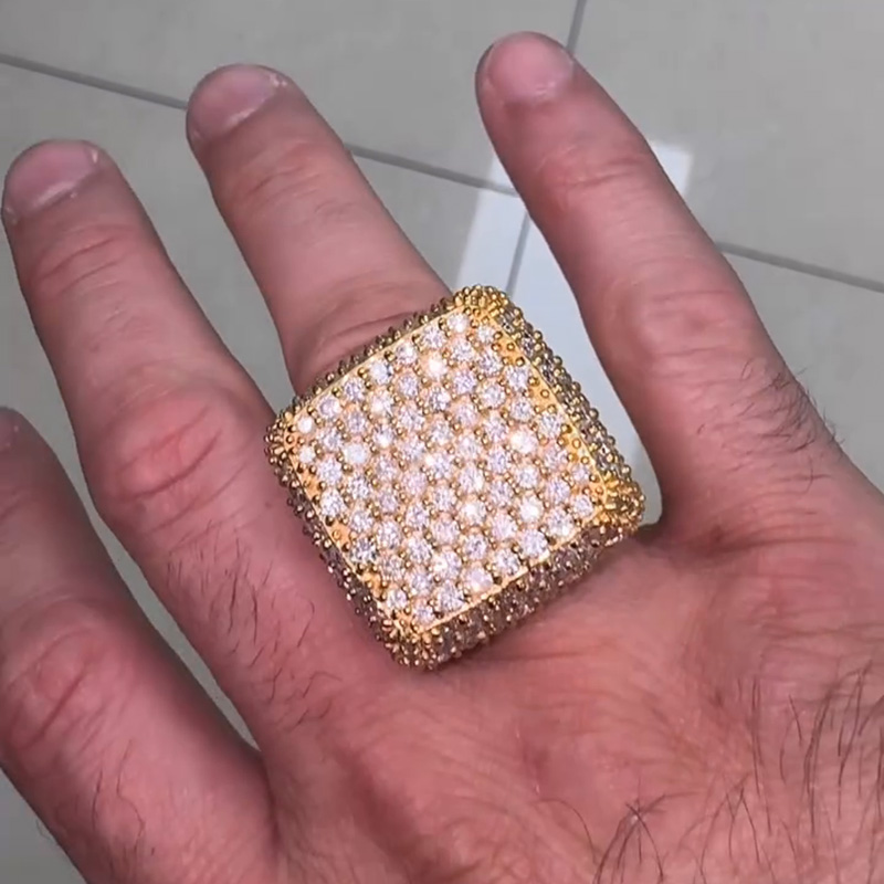 15ctw Round Cut White Sapphire Pave Set Yellow Gold Luxury Handmade Men's Ring