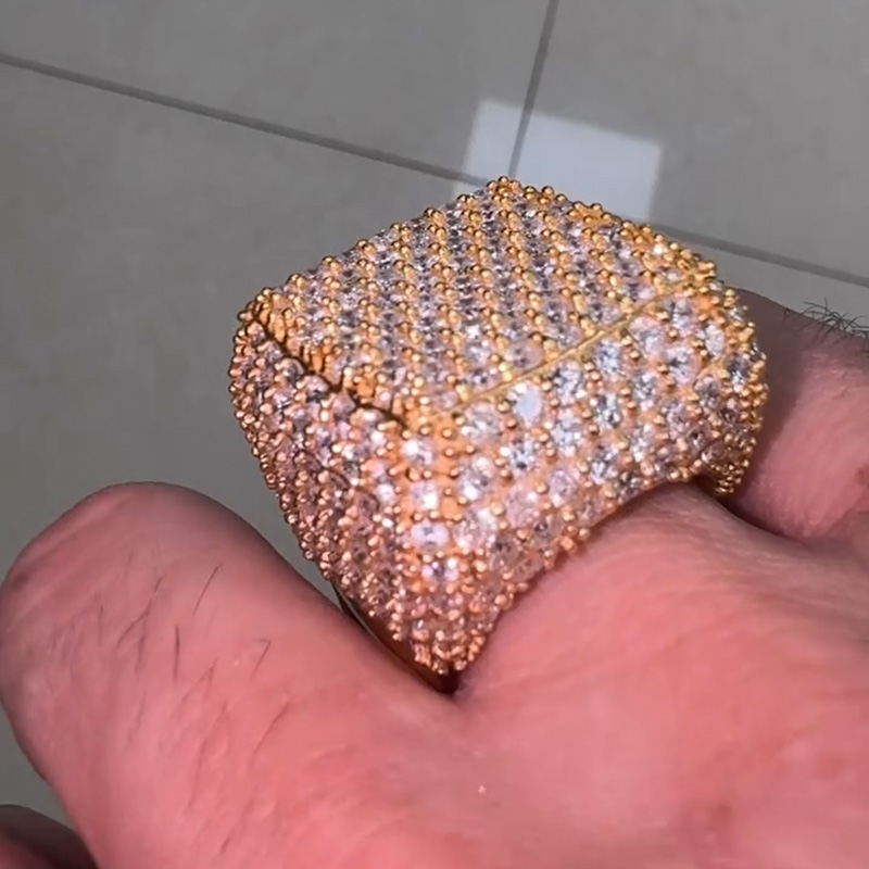 15ctw Round Cut White Sapphire Pave Set Yellow Gold Luxury Handmade Men's Ring