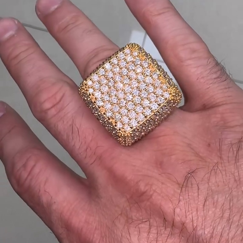 15ctw Round Cut White Sapphire Pave Set Yellow Gold Luxury Handmade Men's Ring