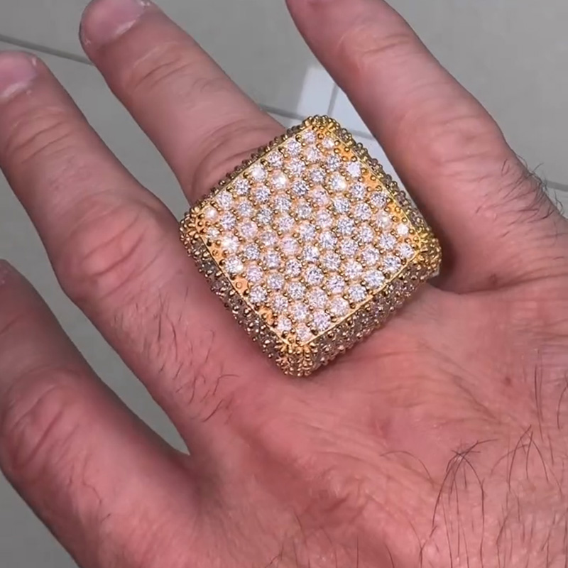 15ctw Round Cut White Sapphire Pave Set Yellow Gold Luxury Handmade Men's Ring