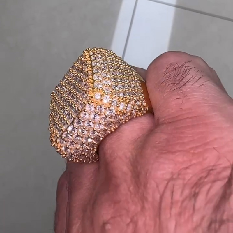 15ctw Round Cut White Sapphire Pave Set Yellow Gold Luxury Handmade Men's Ring