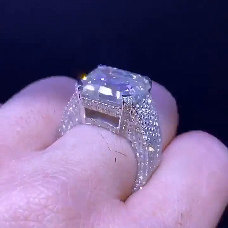 7ct Asscher Cut White Sapphire Full Pave Set Handmade Ring