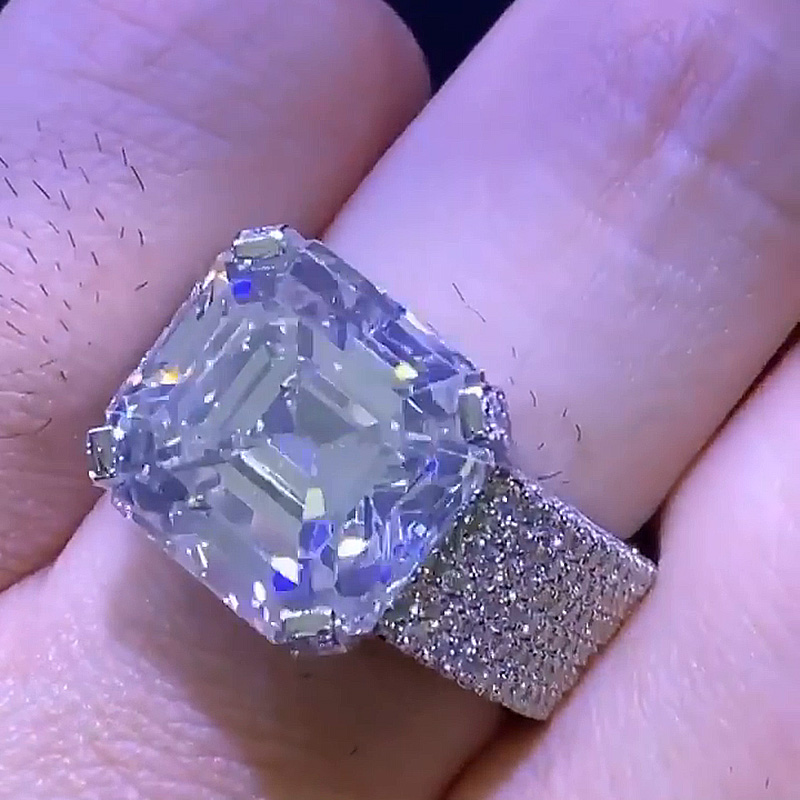 7ct Asscher Cut White Sapphire Full Pave Set Handmade Ring